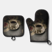 Ensemble De Gant De Cuisine Et De Manique Café (Recto)