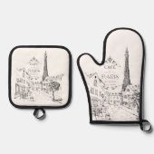 Ensemble De Gant De Cuisine Et De Manique Café Paris (Recto)