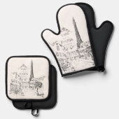 Ensemble De Gant De Cuisine Et De Manique Café Paris (Recto/Verso)