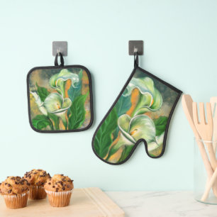Ensemble De Gant De Cuisine Et De Manique Calla Lily Fleurs Four Mitt & Pot Pot Set