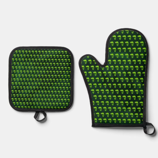 Ensemble De Gant De Cuisine Et De Manique Caméléon vert mignon (Recto)