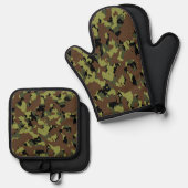 Ensemble De Gant De Cuisine Et De Manique Camo Vert (Recto/Verso)