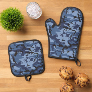 Ensemble De Gant De Cuisine Et De Manique Camouflage bleu marine, Militaire, Armée
