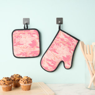 Ensemble De Gant De Cuisine Et De Manique Camouflage rose, Armée