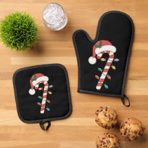 Ensemble De Gant De Cuisine Et De Manique Canne de bonbon de Noël Santa Xmas Enfants