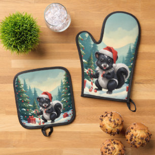 Ensemble De Gant De Cuisine Et De Manique Caricature de la peau de Noël mignon