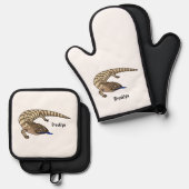 Ensemble De Gant De Cuisine Et De Manique Caricature de lézard rouge (Recto/Verso)