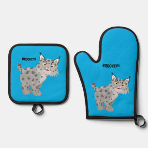 Ensemble De Gant De Cuisine Et De Manique Caricature de lynx de lynx de lynx