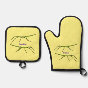 Ensemble De Gant De Cuisine Et De Manique Caricature de mignon rouge vert avec des visages h