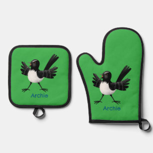 Ensemble De Gant De Cuisine Et De Manique Caricature de Willie Wagtail australienne personna