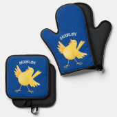 Ensemble De Gant De Cuisine Et De Manique Caricature d'oiseau canari jaune chantant mignon (Recto/Verso)