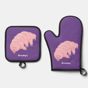 Ensemble De Gant De Cuisine Et De Manique Caricature d'ours d'eau tardigrade rose mignon