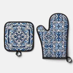 Ensemble De Gant De Cuisine Et De Manique Carreaux Bleus de Talavera