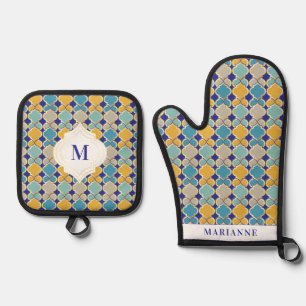 Ensemble De Gant De Cuisine Et De Manique Carrelage marocain Royal Blue Golden Custom