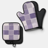 Ensemble De Gant De Cuisine Et De Manique Carrés violets (Recto/Verso)