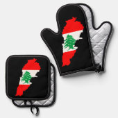 Ensemble De Gant De Cuisine Et De Manique Carte du Liban avec drapeau (Recto/Verso)