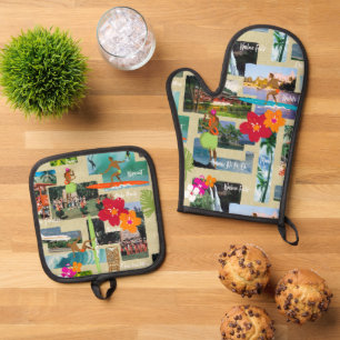 Ensemble De Gant De Cuisine Et De Manique Carte postale Vintage Hawaïenne Aloha Paradise