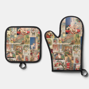 Ensemble De Gant De Cuisine Et De Manique Carte postale Vintage Noël Père Noël