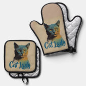 Ensemble De Gant De Cuisine Et De Manique Cat Lady Four Mitt & Pot (Recto/Verso)