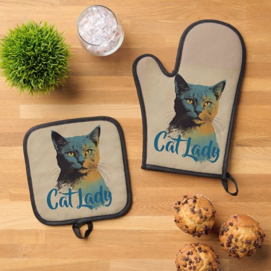 Ensemble De Gant De Cuisine Et De Manique Cat Lady Four Mitt & Pot (De haut en bas)