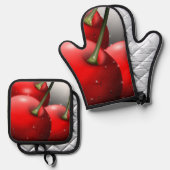 Ensemble De Gant De Cuisine Et De Manique Cerises avec gouttes de ragoût (Recto/Verso)