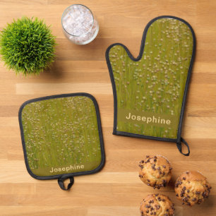 Ensemble De Gant De Cuisine Et De Manique Champ de fleurs personnalisé