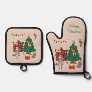 Ensemble De Gant De Cuisine Et De Manique Chaos de chats de Noël