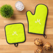 Ensemble De Gant De Cuisine Et De Manique Chartreuse jaune - monogrammed (De haut en bas)
