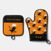 Ensemble De Gant De Cuisine Et De Manique chat halloween (Recto)