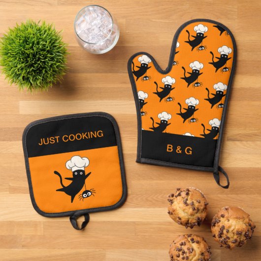 Ensemble De Gant De Cuisine Et De Manique chat halloween (De haut en bas)