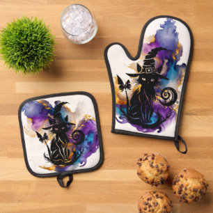 Ensemble De Gant De Cuisine Et De Manique Chat mystique