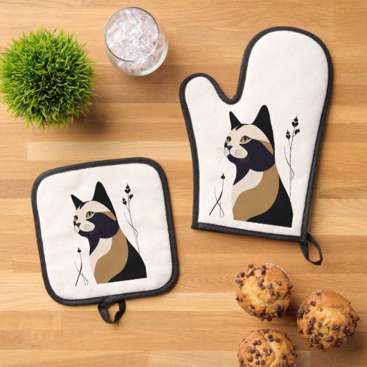 Ensemble De Gant De Cuisine Et De Manique Chat Whimsical (De haut en bas)