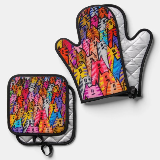 Ensemble De Gant De Cuisine Et De Manique Chats 05 (Recto/Verso)