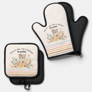 Ensemble De Gant De Cuisine Et De Manique Chats Meow Grandma Cute Kitty Floral Pastel