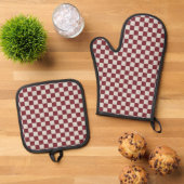 Ensemble De Gant De Cuisine Et De Manique Checkered Print - dark red (De haut en bas)