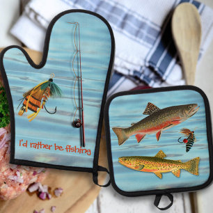 Ensemble De Gant De Cuisine Et De Manique Chef Réticent Plutôt Pêcher