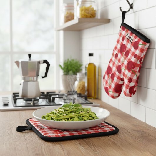 Ensemble De Gant De Cuisine Et De Manique Cherry print pot holders - Italian kitchen