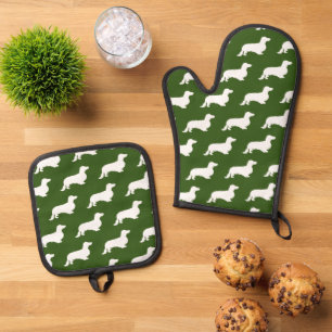 Ensemble De Gant De Cuisine Et De Manique Cheveux longs Dachshund - Silhouette 2