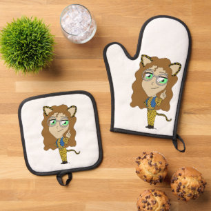 Ensemble De Gant De Cuisine Et De Manique chibi catgirl
