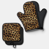 Ensemble De Gant De Cuisine Et De Manique Chic Brown léopard d'or (Recto/Verso)