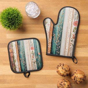 Ensemble De Gant De Cuisine Et De Manique Chic démodé motifs mélangés