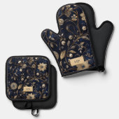 Ensemble De Gant De Cuisine Et De Manique Chic Floral (Recto/Verso)