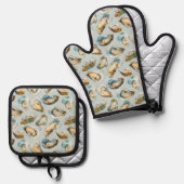Ensemble De Gant De Cuisine Et De Manique Chic oysters pattern  (Recto/Verso)