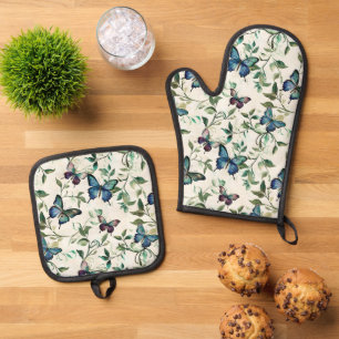 Ensemble De Gant De Cuisine Et De Manique Chic Romantique Papillons Bleus Enterrement de Vie