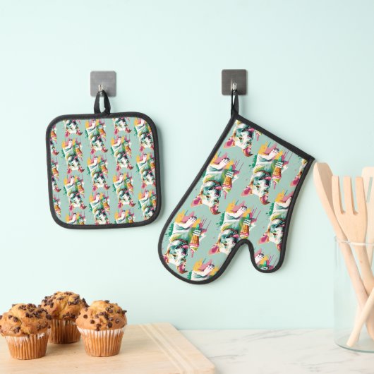 Ensemble De Gant De Cuisine Et De Manique Chien mangeant une glace (In situ (suspendu))