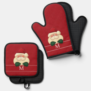 Ensemble De Gant De Cuisine Et De Manique Chiffres rouges et Père Noël avec Noël Monogramme