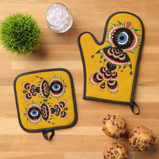 Ensemble De Gant De Cuisine Et De Manique Chimera - Oiseau de poisson (De haut en bas)