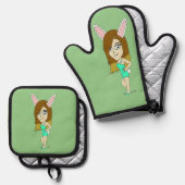 Ensemble De Gant De Cuisine Et De Manique Chini Bunny (Recto/Verso)