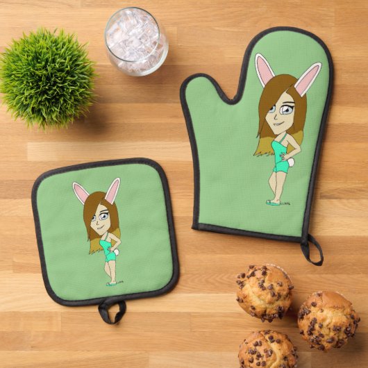 Ensemble De Gant De Cuisine Et De Manique Chini Bunny (De haut en bas)