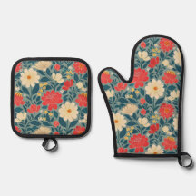 Chinoiserie florale rouge, verte et crème